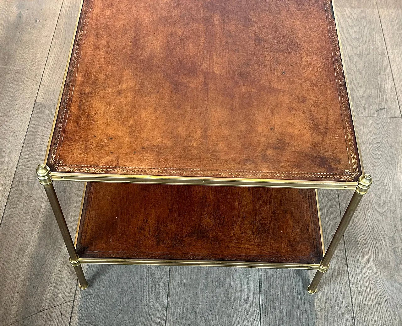 Brass coffee table with leather tops by Maison Jansen, 1940s 15