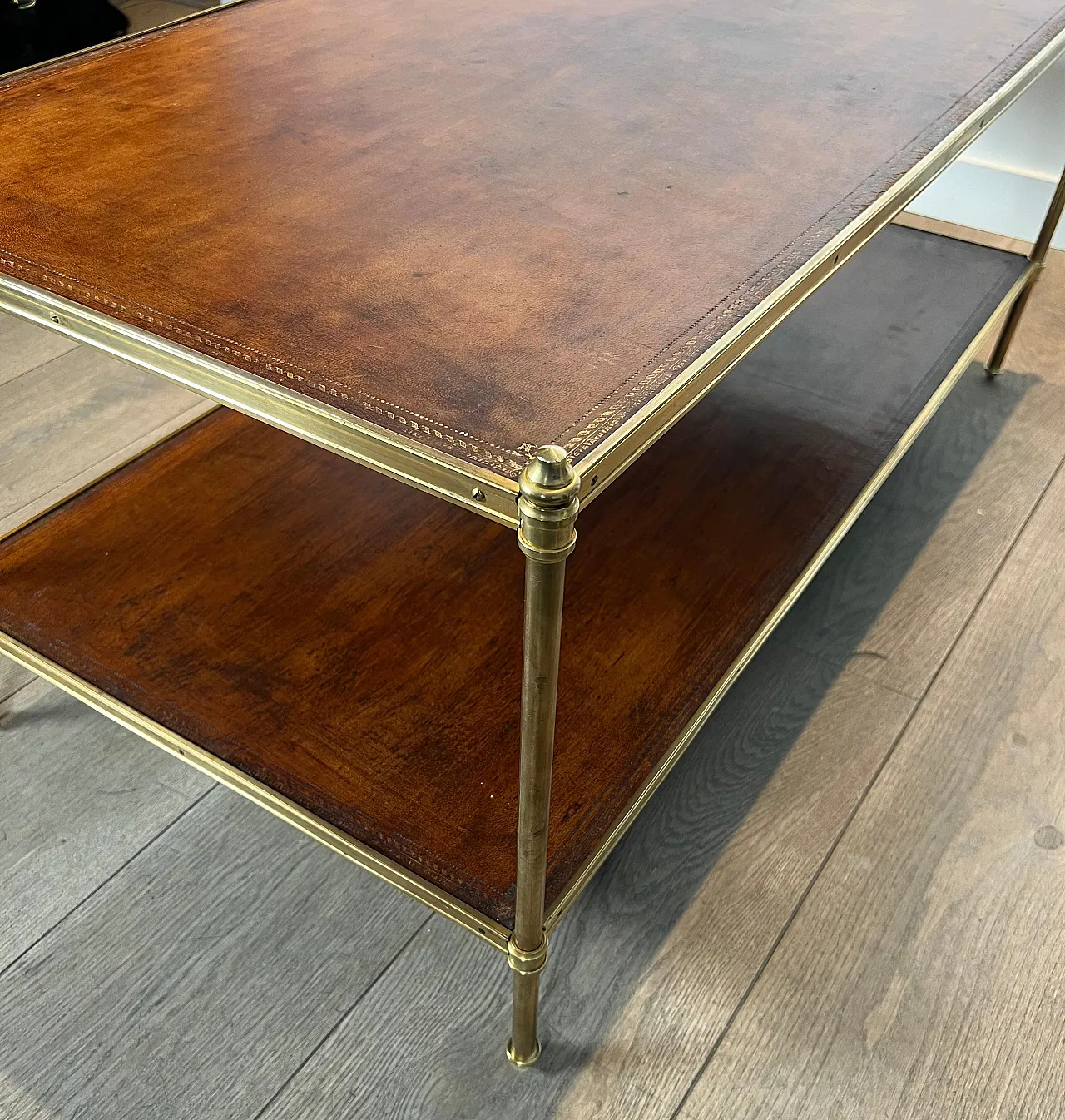 Brass coffee table with leather tops by Maison Jansen, 1940s 16