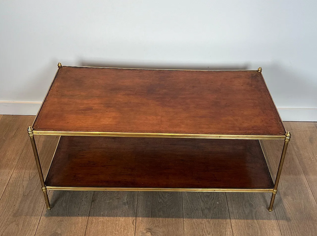 Brass coffee table with leather tops by Maison Jansen, 1940s 20