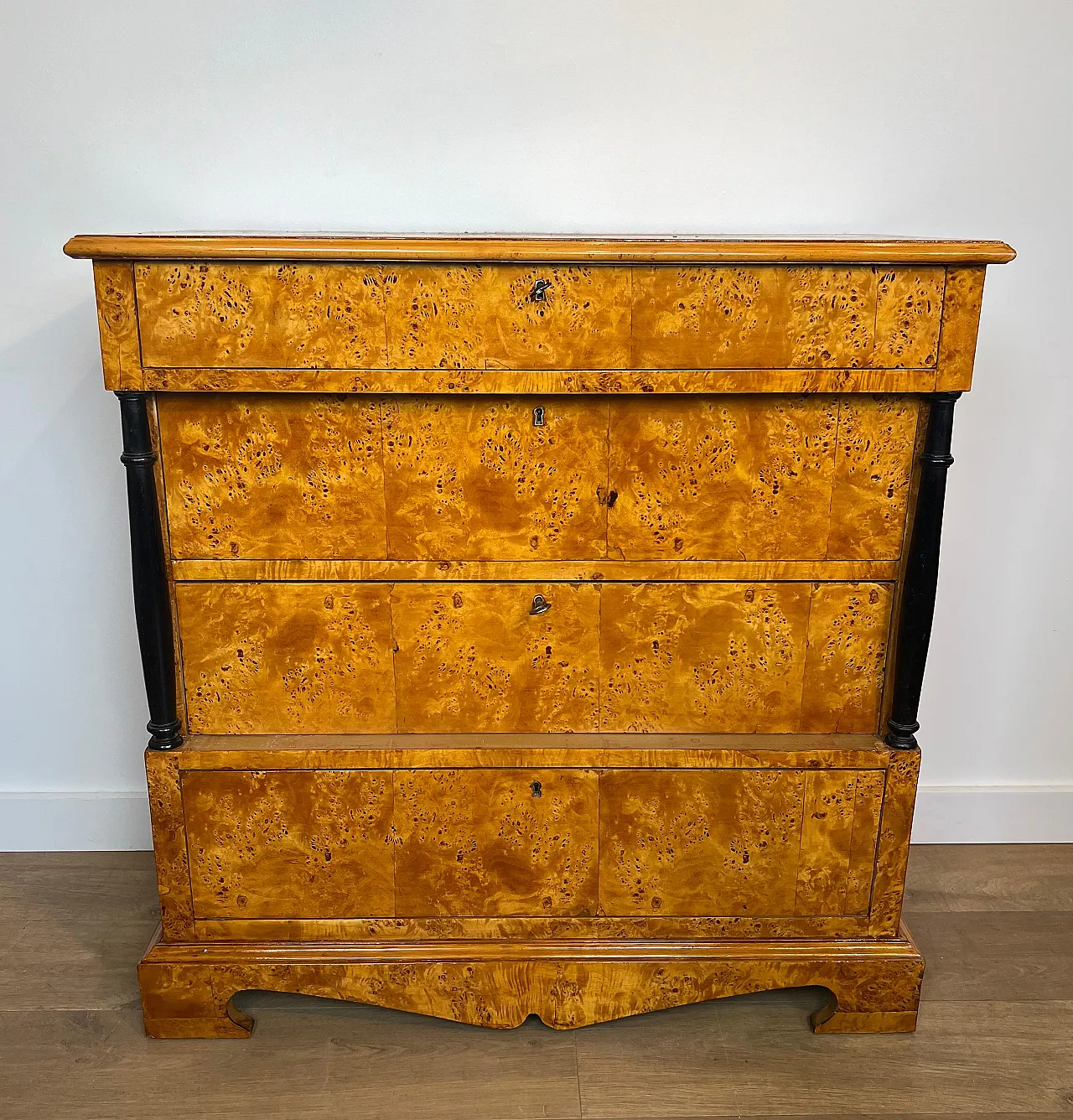 Biedermeier-style chest of drawers with 4 maple drawers, 1950s 2