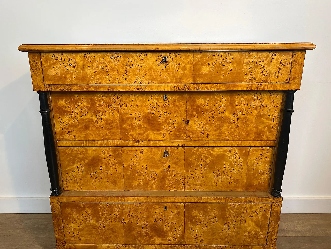 Biedermeier-style chest of drawers with 4 maple drawers, 1950s 8