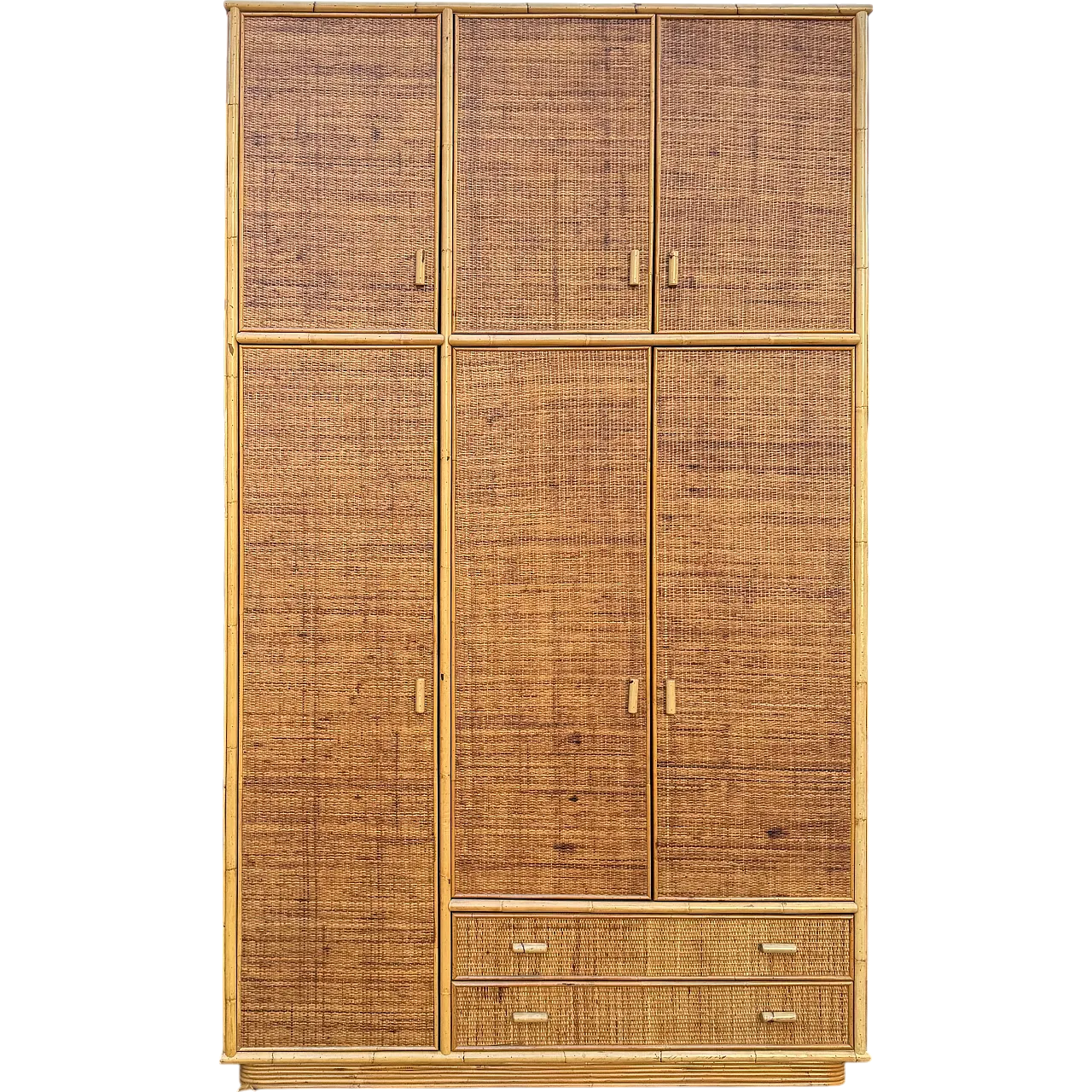 Large wicker and bamboo wardrobe, 70s 14