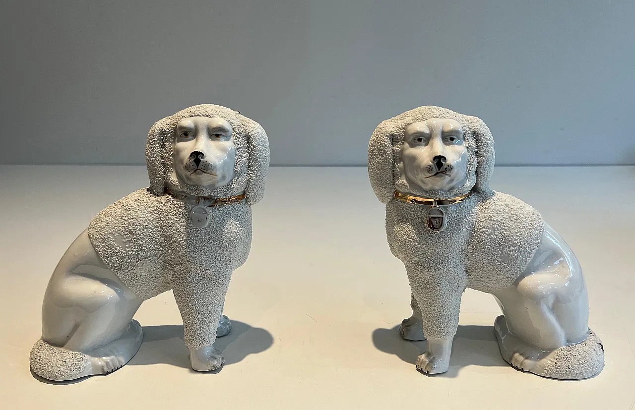 Pair of Cavalier King Spaniel dogs in Staffordshire porcelain, 1800s 3