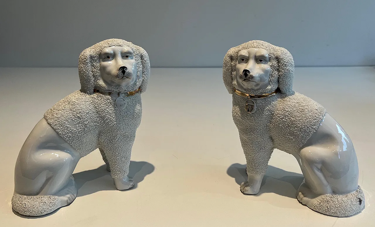 Pair of Cavalier King Spaniel dogs in Staffordshire porcelain, 1800s 14