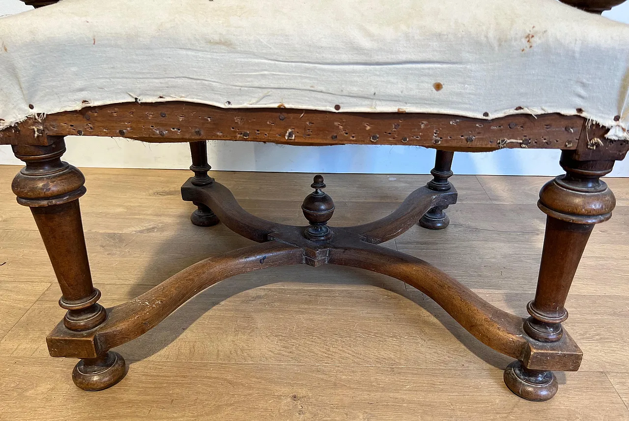 Pair of high-backed armchairs Louis XIII style in walnut, 19th century 10