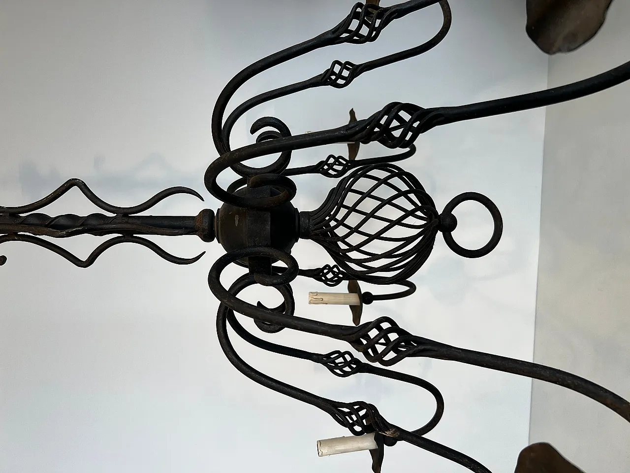 Wrought iron chandelier with 8 lights, 1950s 8