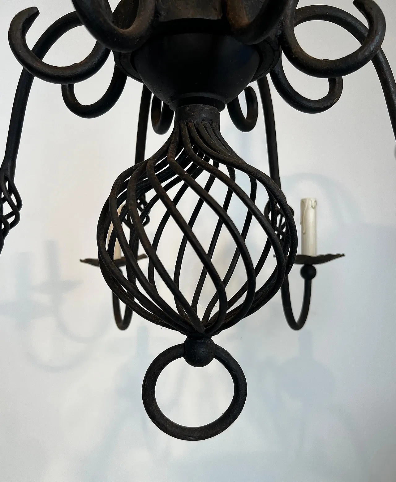 Wrought iron chandelier with 8 lights, 1950s 9