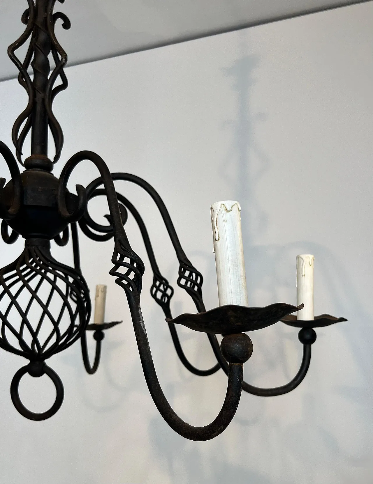 Wrought iron chandelier with 8 lights, 1950s 17