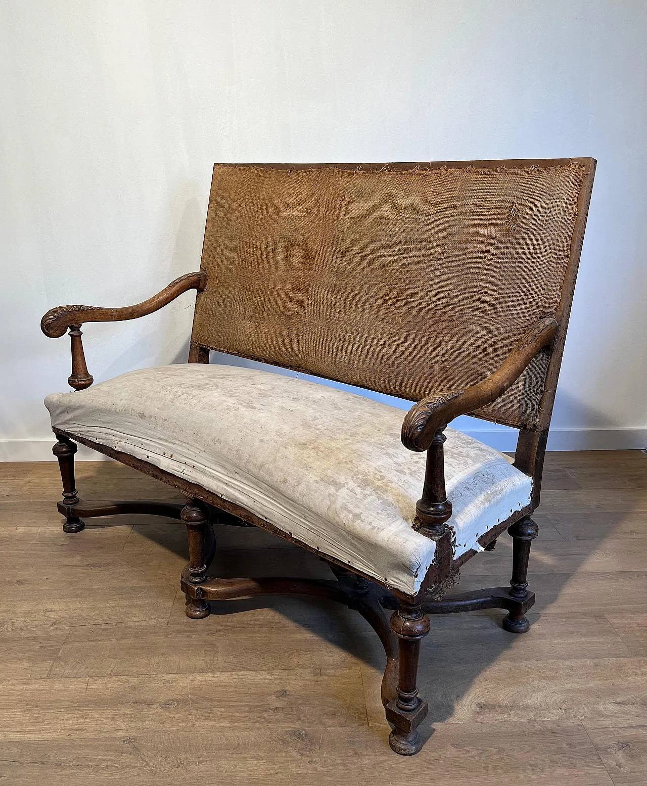 High-backed walnut sofa in Louis XIII style, late 19th century 3