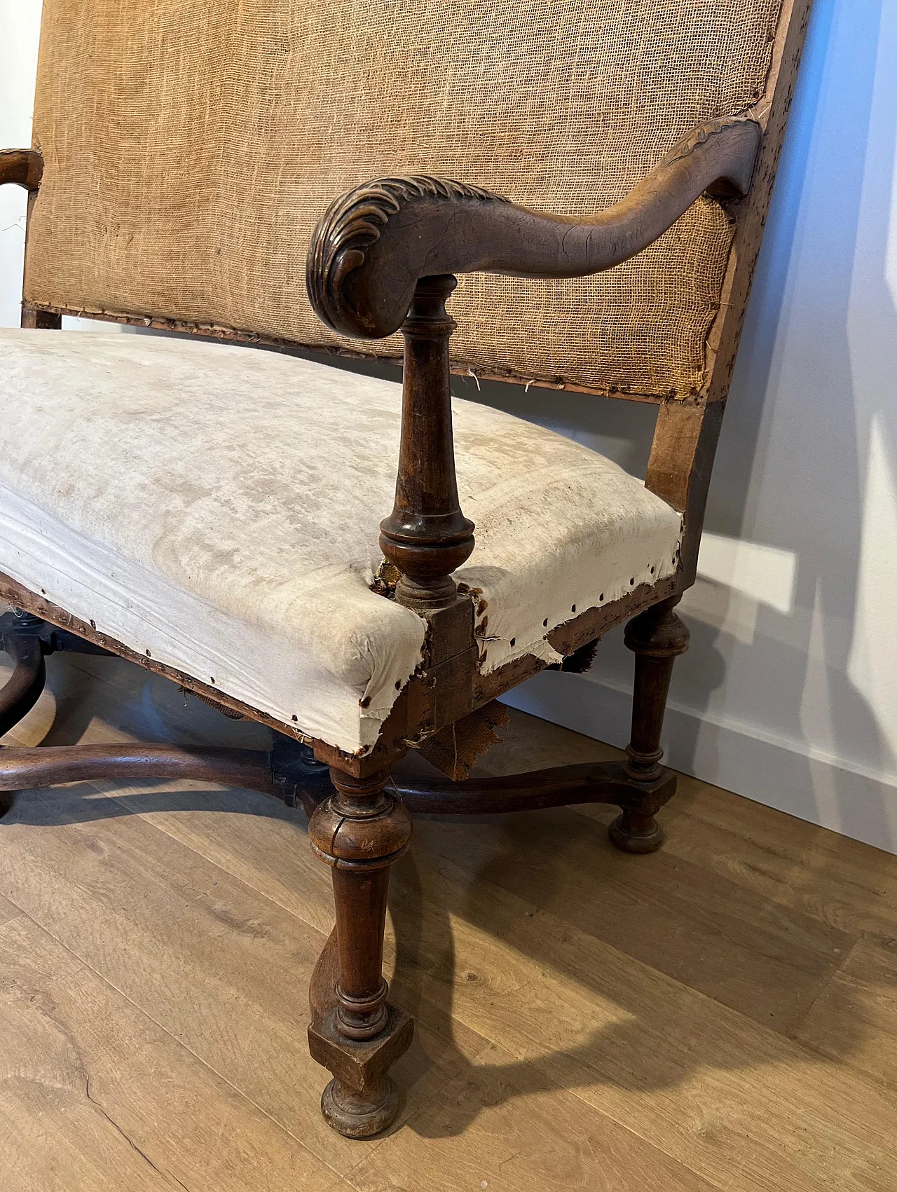 High-backed walnut sofa in Louis XIII style, late 19th century 4