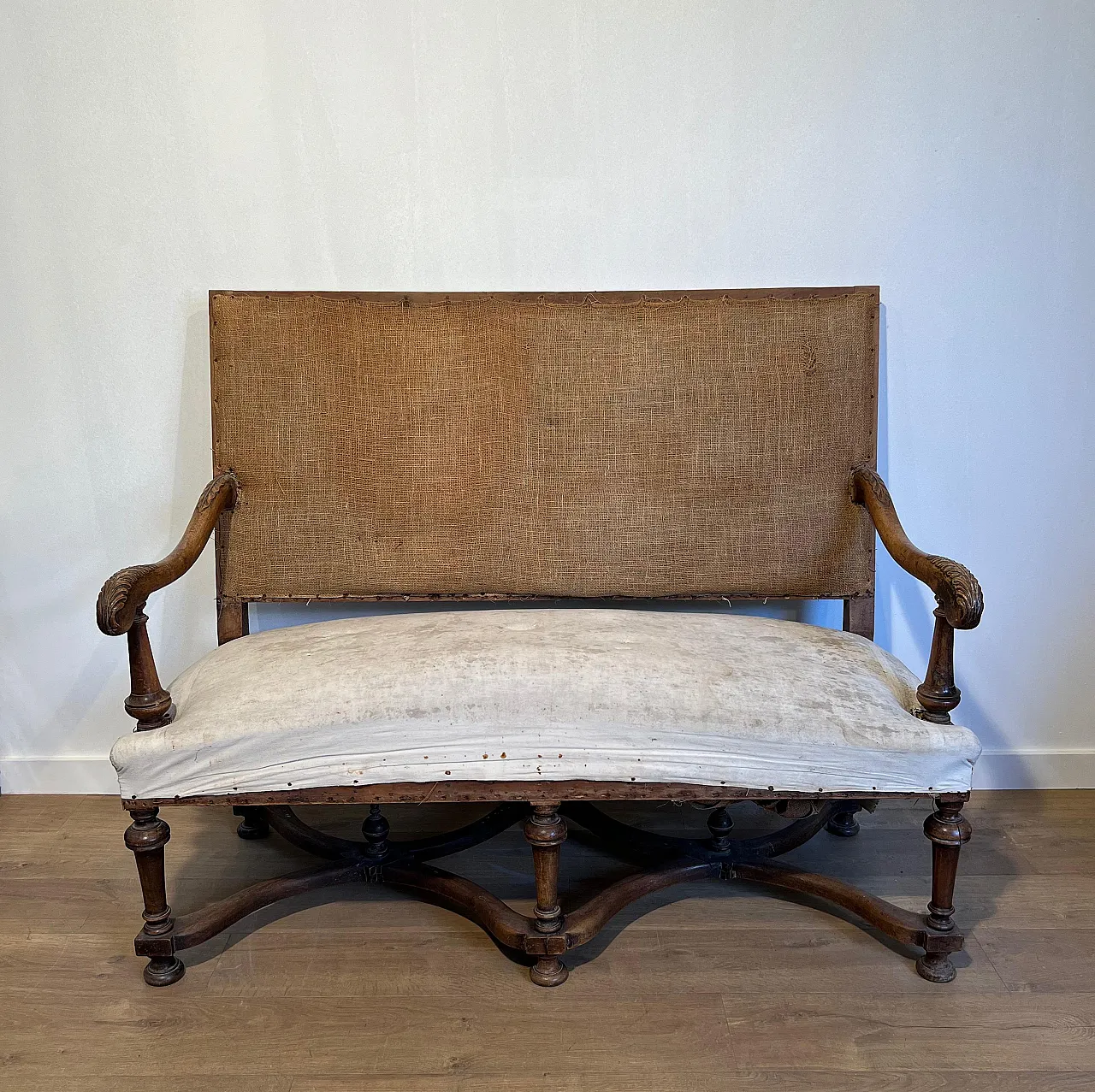 High-backed walnut sofa in Louis XIII style, late 19th century 12