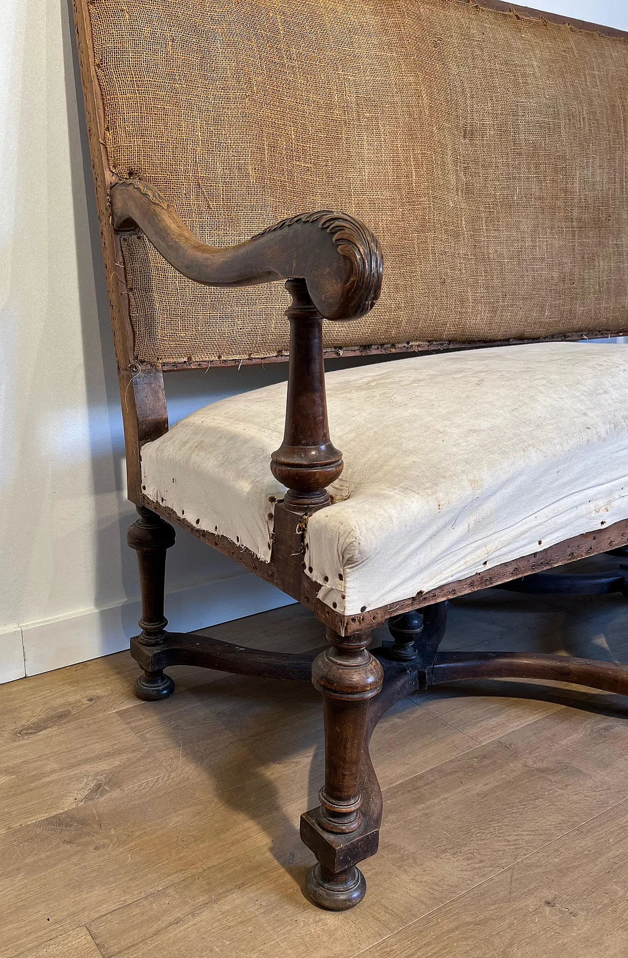 High-backed walnut sofa in Louis XIII style, late 19th century 14