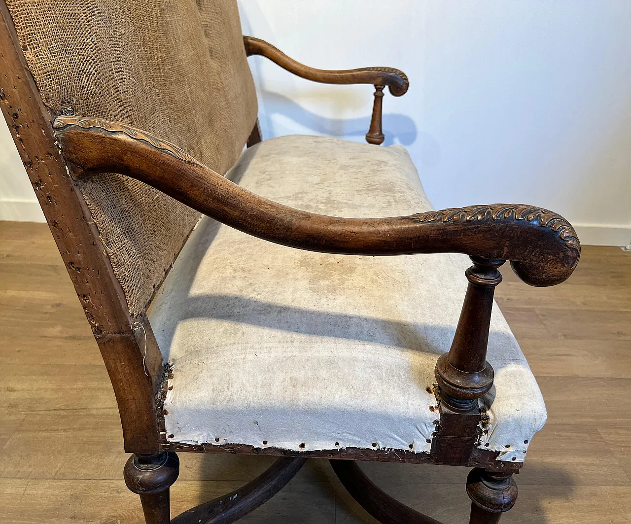 High-backed walnut sofa in Louis XIII style, late 19th century 15