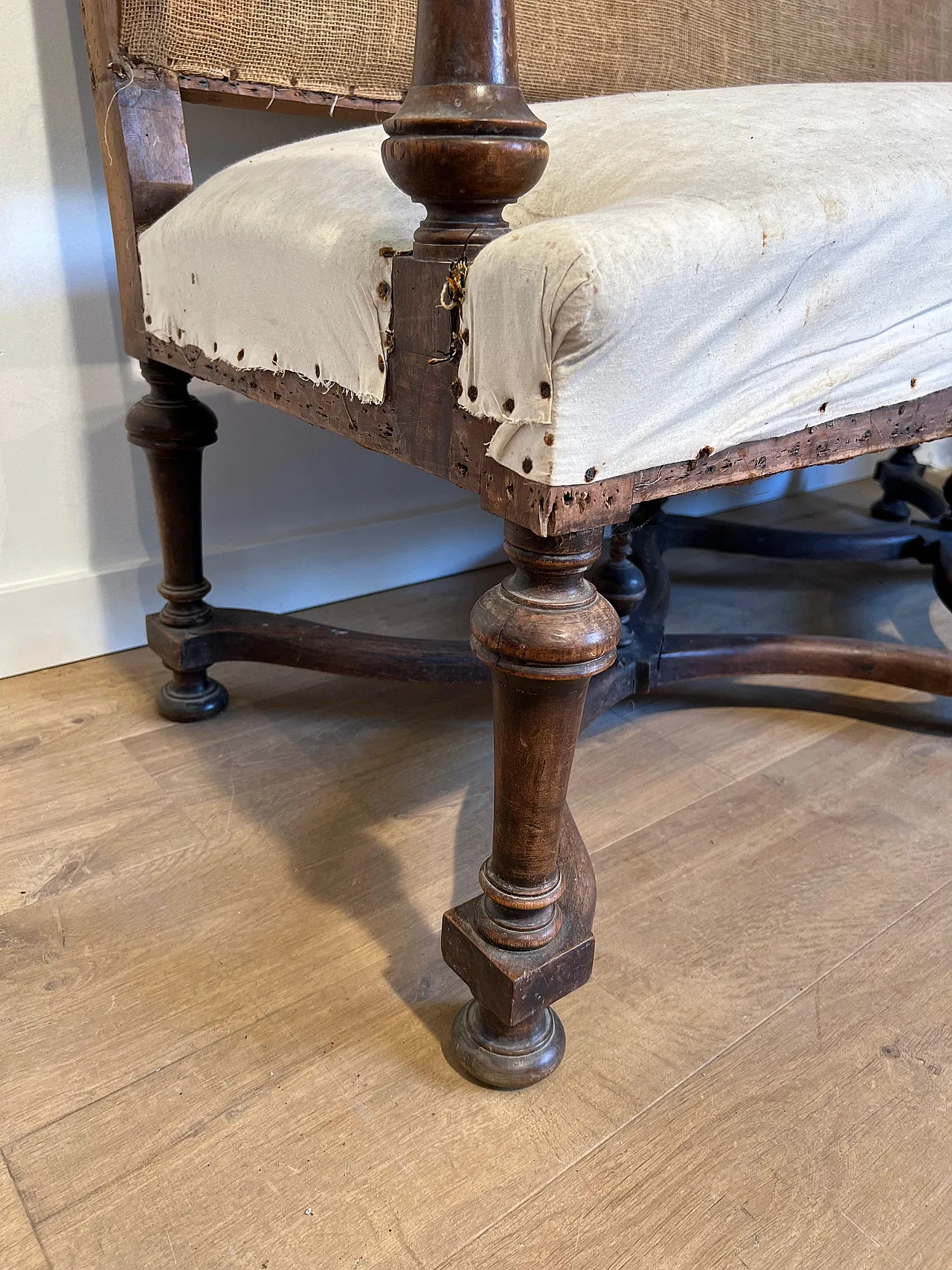 High-backed walnut sofa in Louis XIII style, late 19th century 16