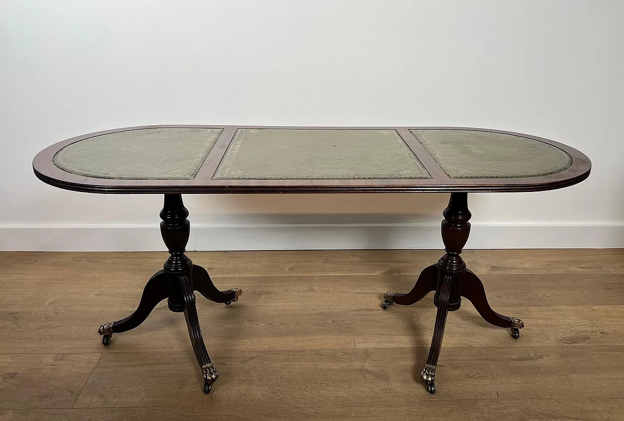 Wooden coffee table with bronze feet and leather, 1940s 2