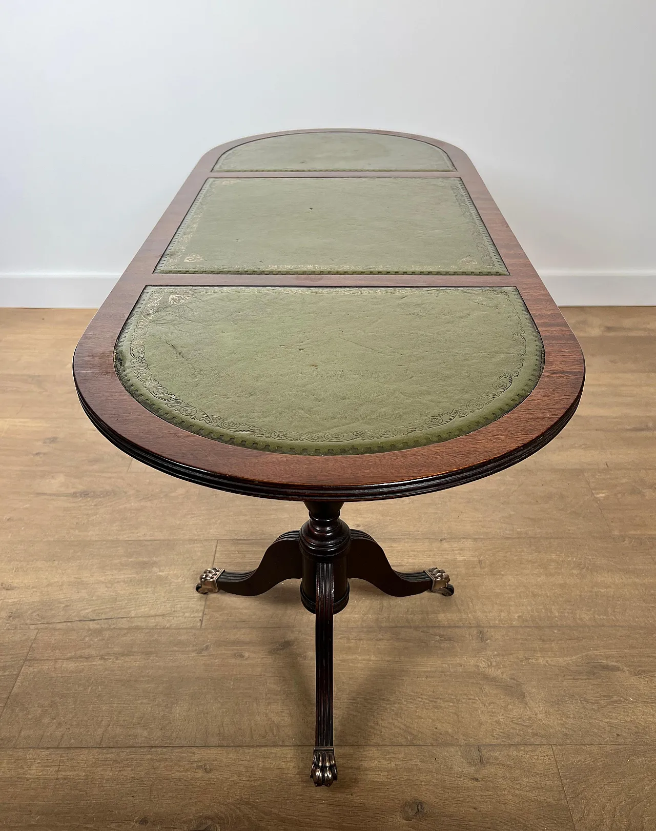 Wooden coffee table with bronze feet and leather, 1940s 4