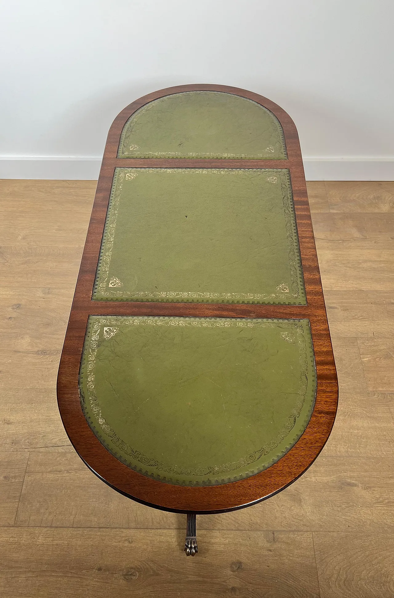 Wooden coffee table with bronze feet and leather, 1940s 5