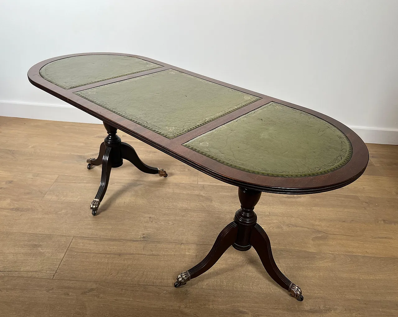 Wooden coffee table with bronze feet and leather, 1940s 6