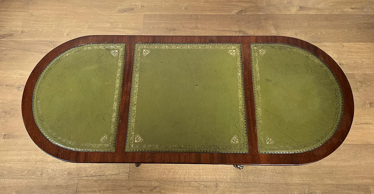 Wooden coffee table with bronze feet and leather, 1940s 9