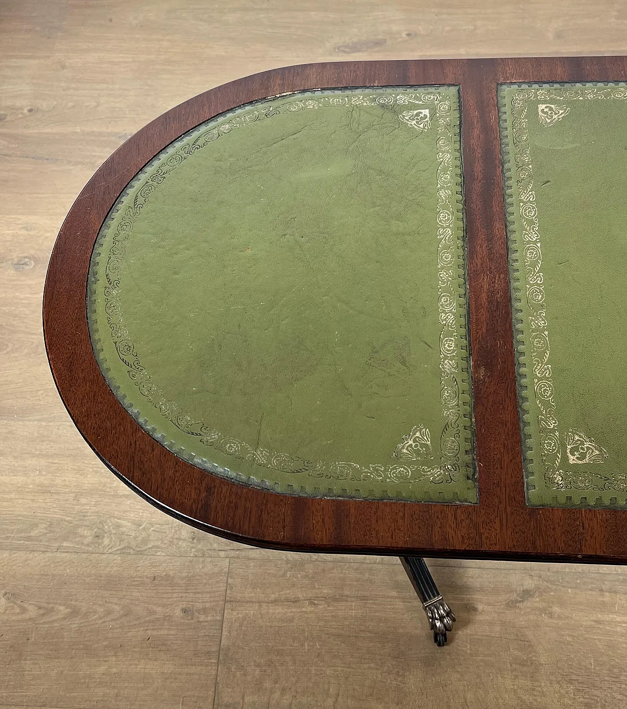 Wooden coffee table with bronze feet and leather, 1940s 10