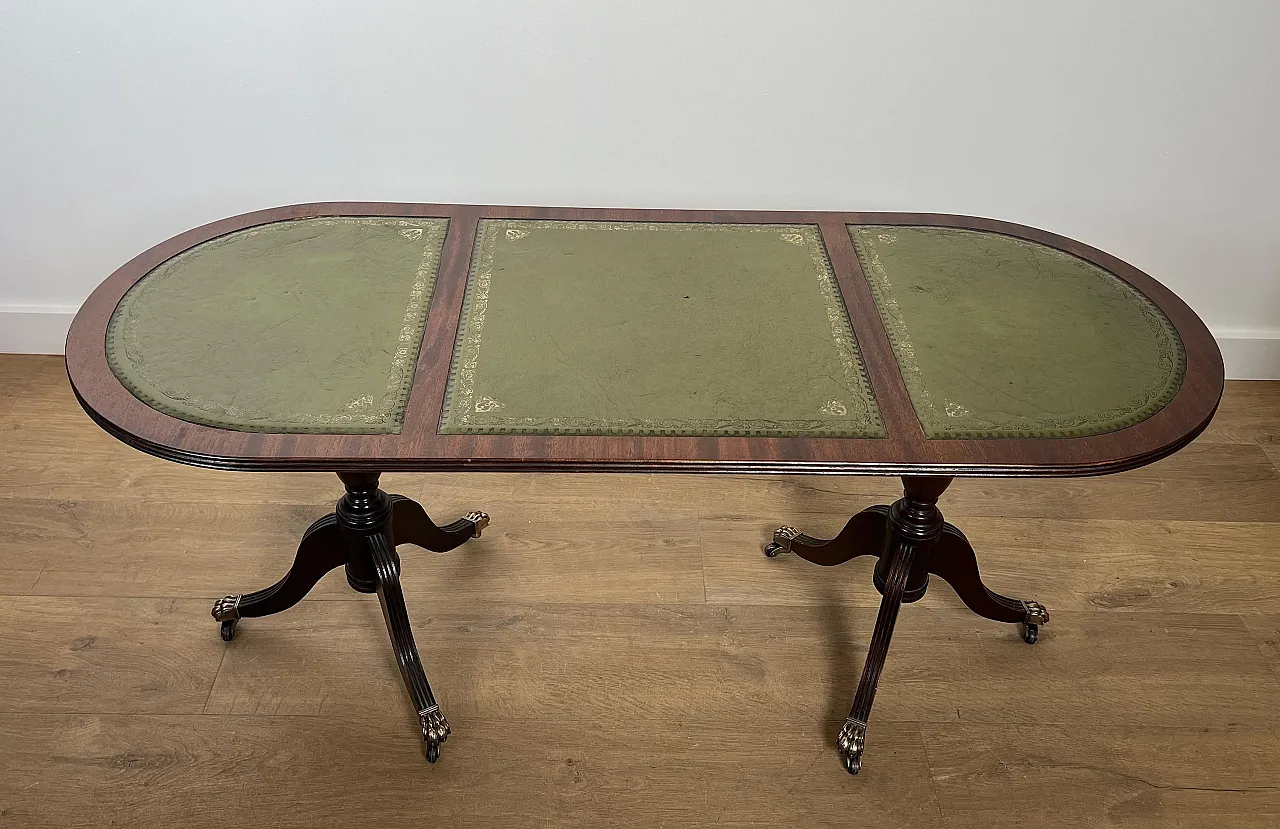 Wooden coffee table with bronze feet and leather, 1940s 12