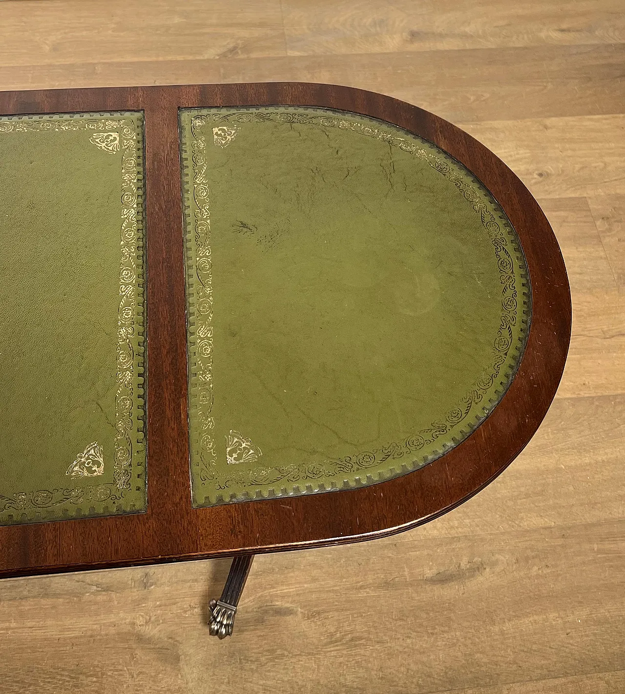 Wooden coffee table with bronze feet and leather, 1940s 16