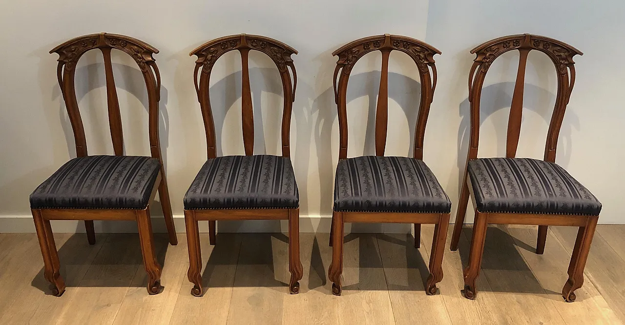 4 Wooden chairs decorated with flowers and plants, early 20th century 20