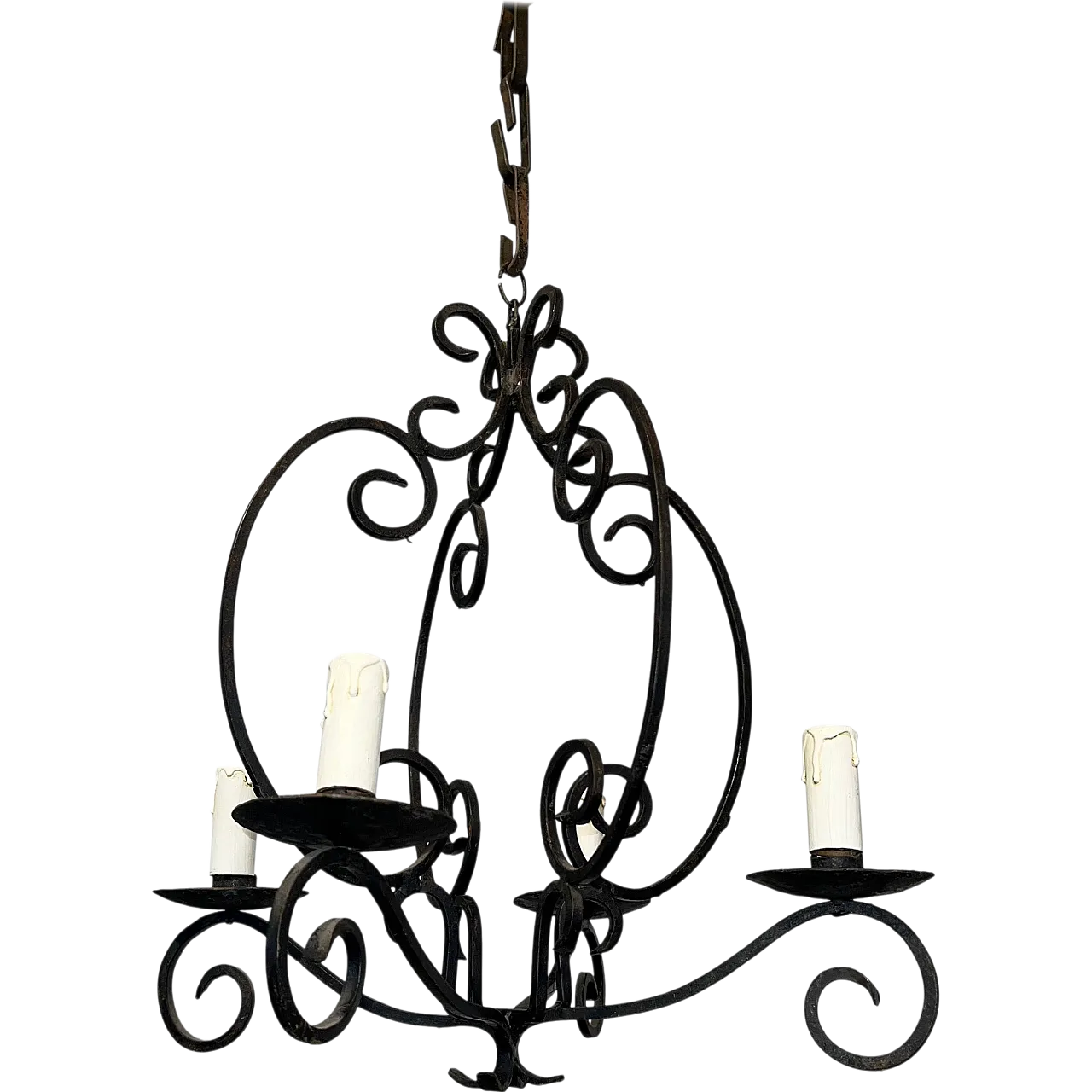 4-light wrought iron chandelier, 1950s 10