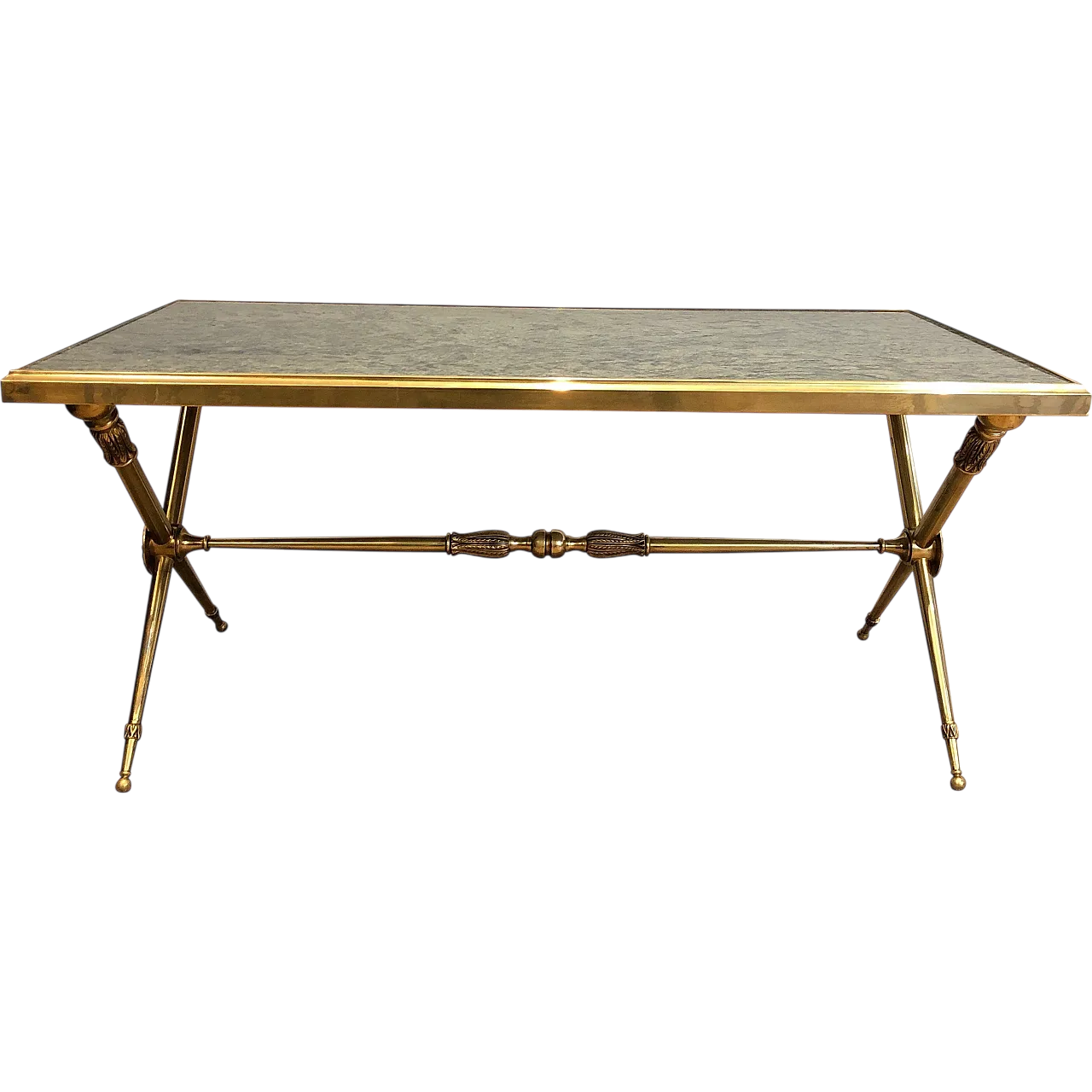 Brass coffee table with marble top, Raymond Subes style, 1940s 21