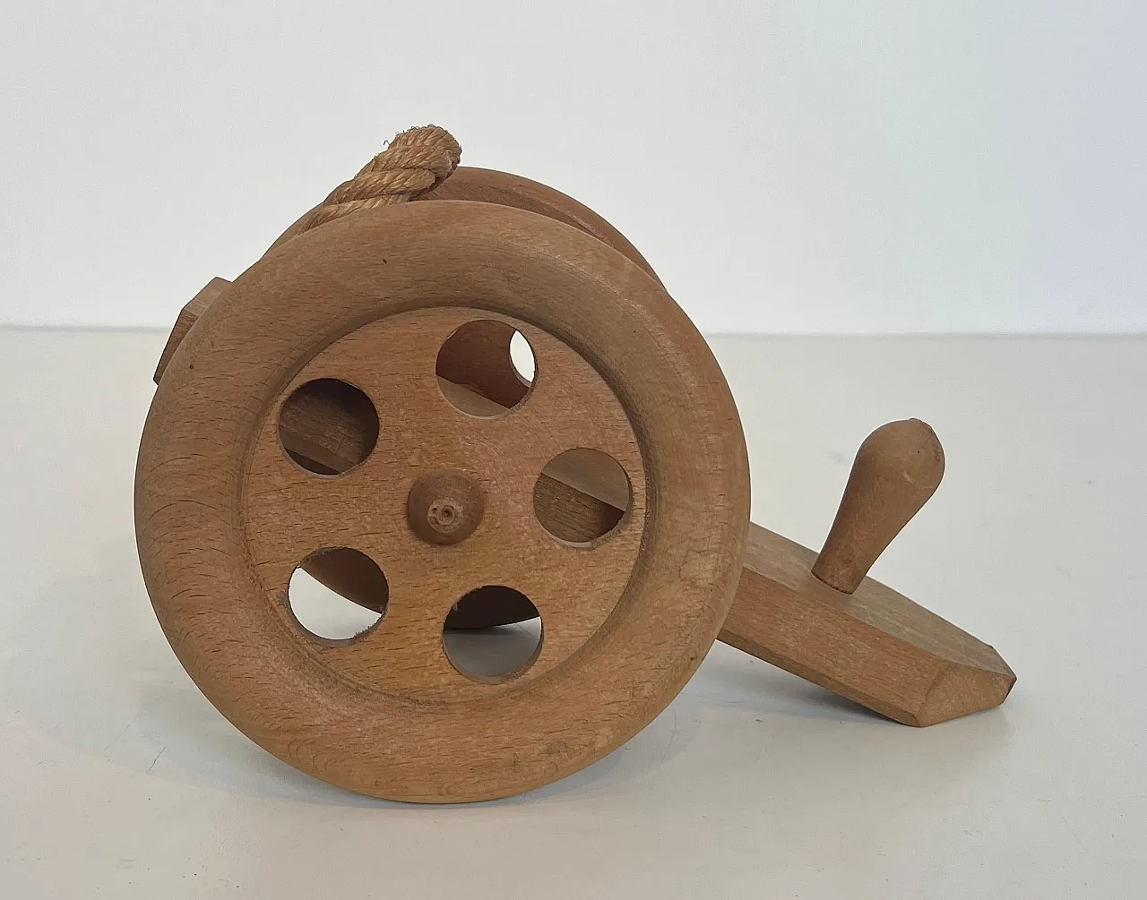 Wood and rope bottle holder by Audoux Minet, 1970s 4