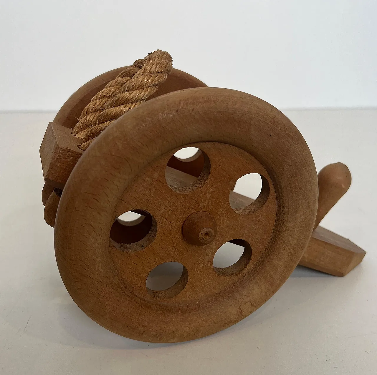 Wood and rope bottle holder by Audoux Minet, 1970s 6