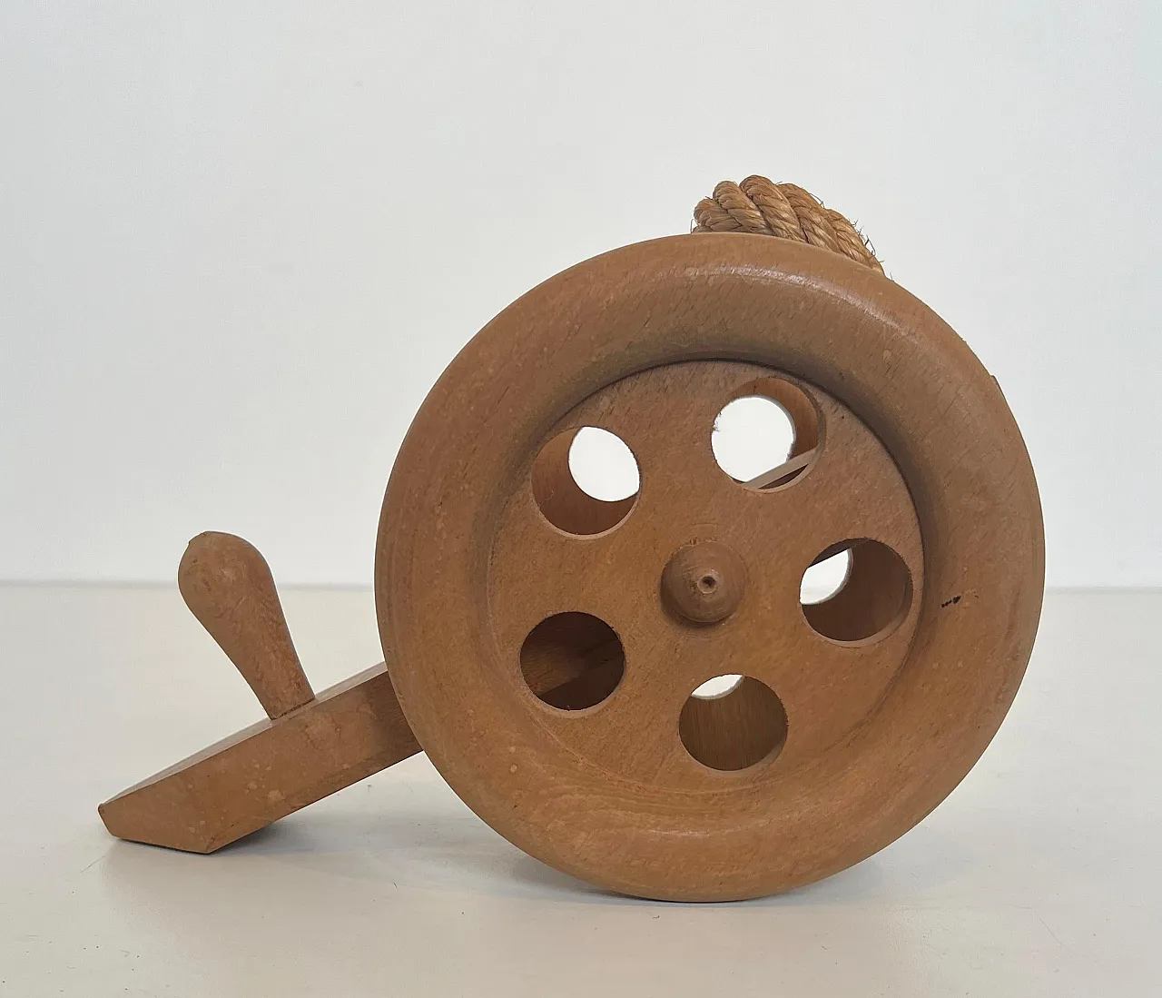 Wood and rope bottle holder by Audoux Minet, 1970s 15