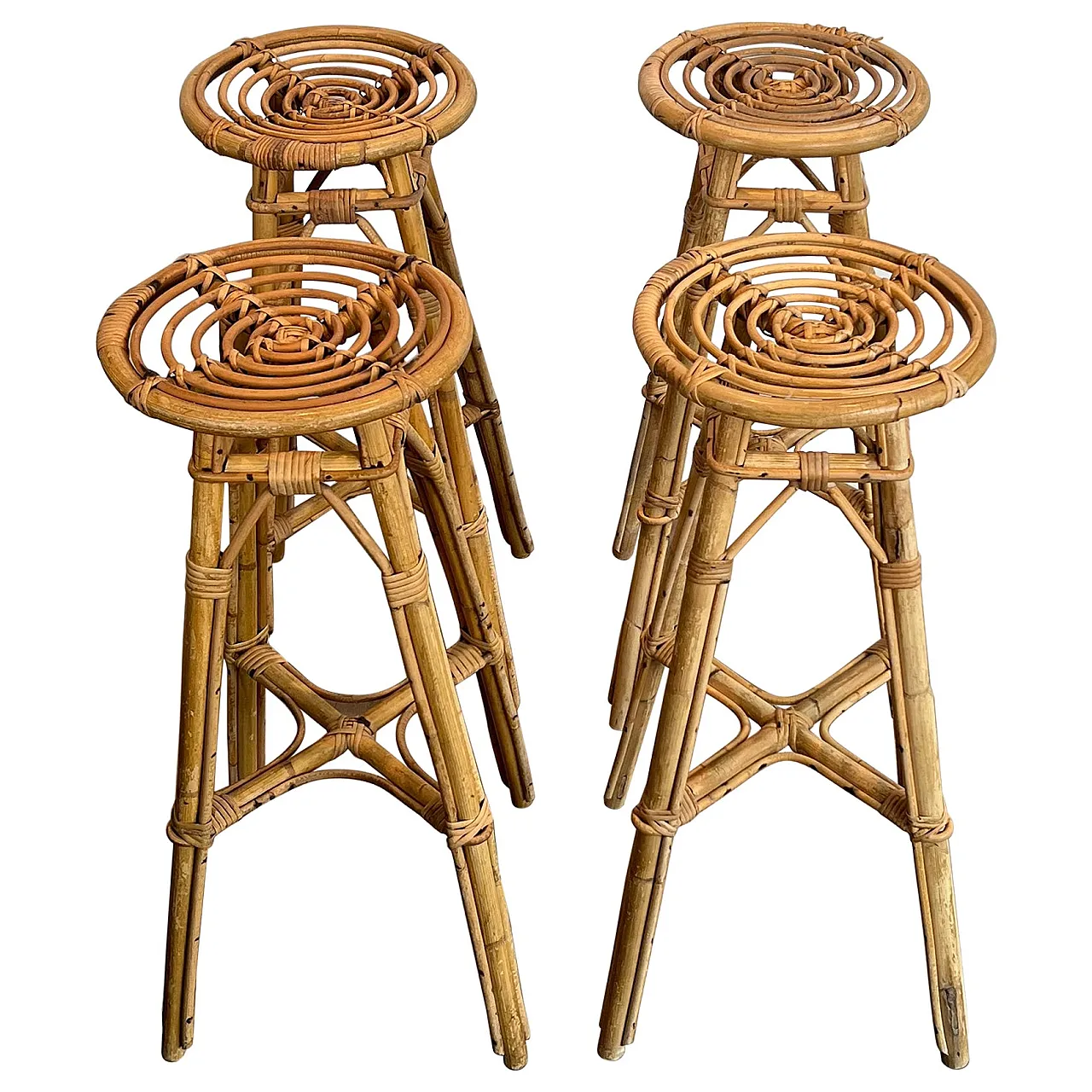 4 Rattan stools, 1970s 1