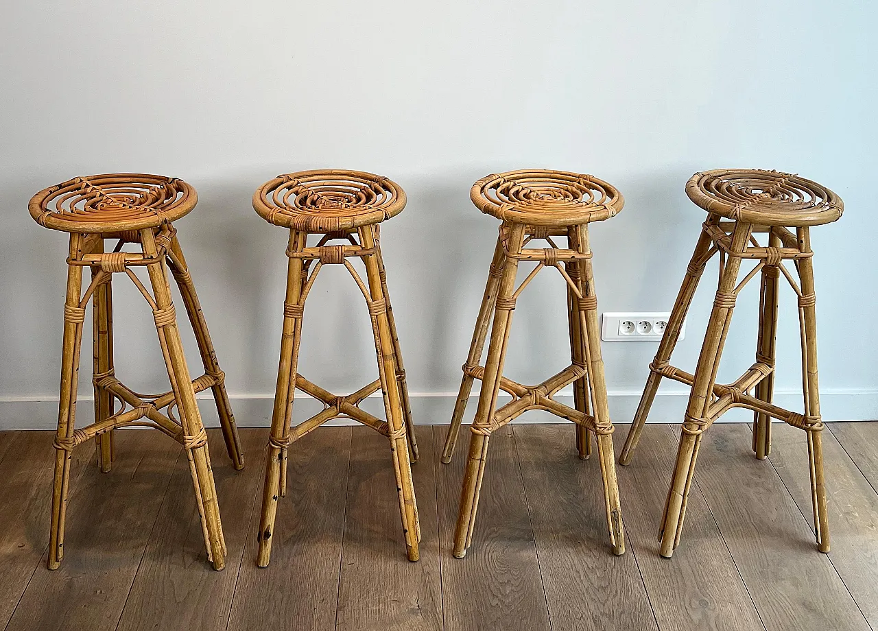 4 Rattan stools, 1970s 3