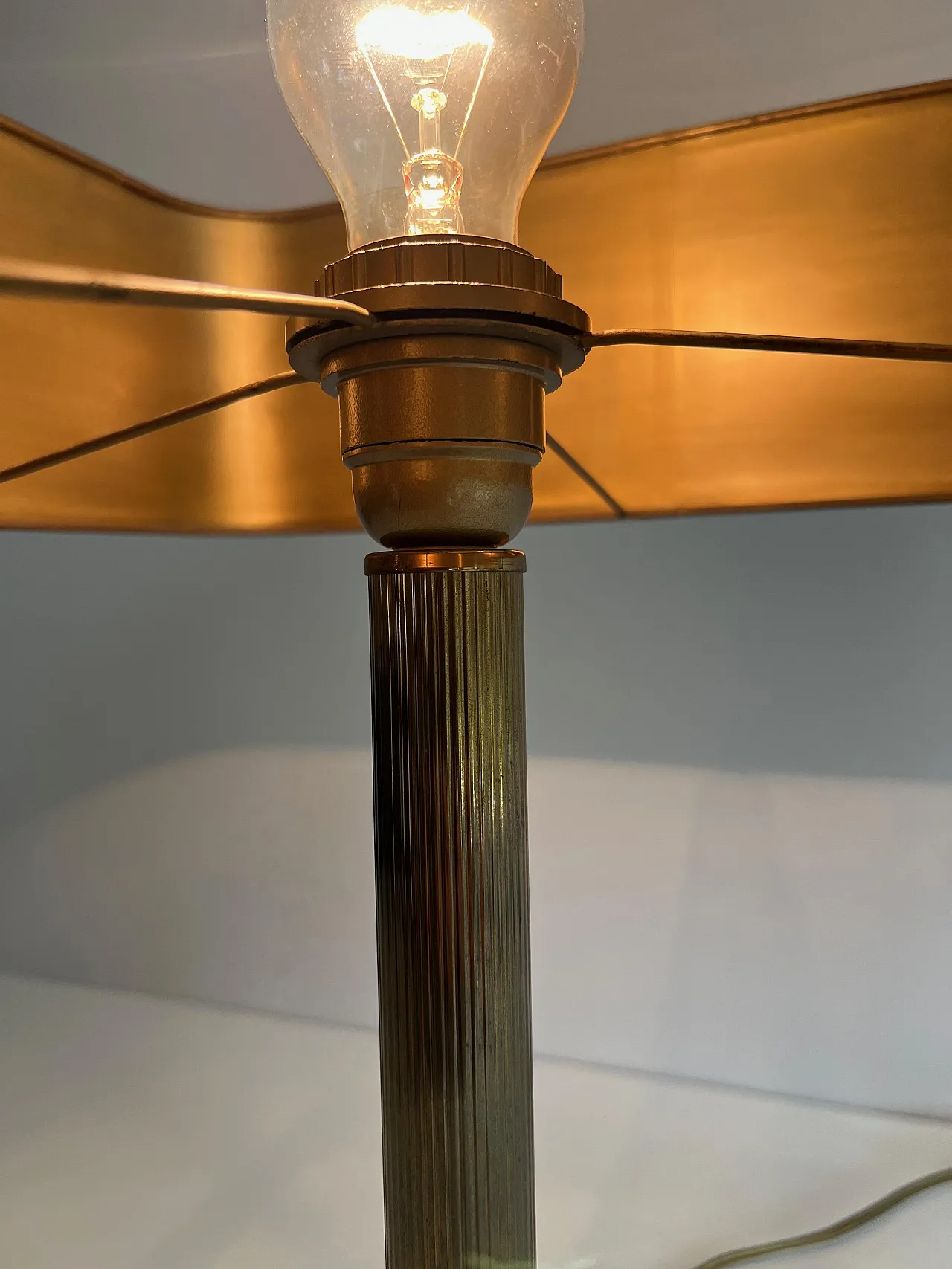 Brown leather and brass desk lamp, 1970s 6