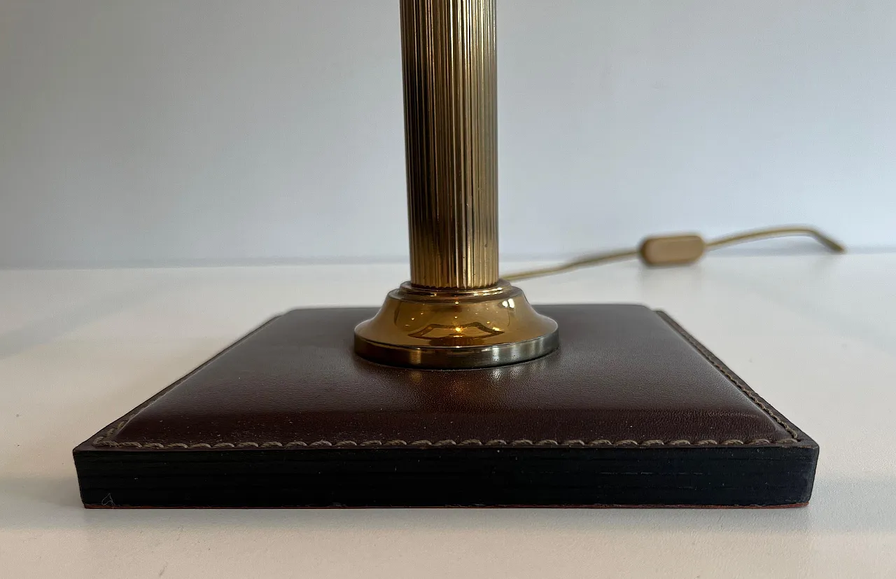 Brown leather and brass desk lamp, 1970s 8