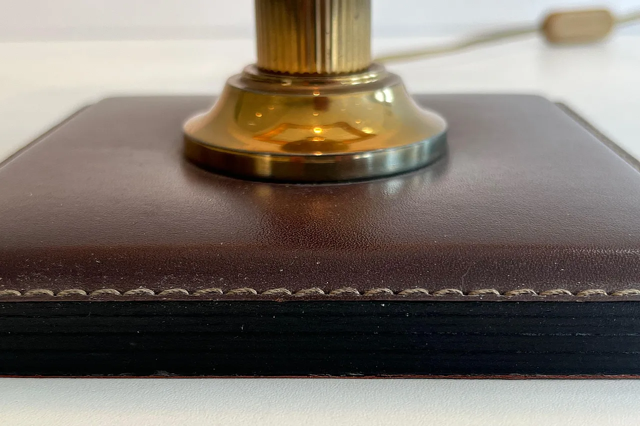 Brown leather and brass desk lamp, 1970s 9