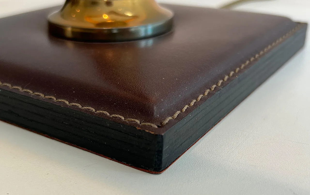 Brown leather and brass desk lamp, 1970s 10