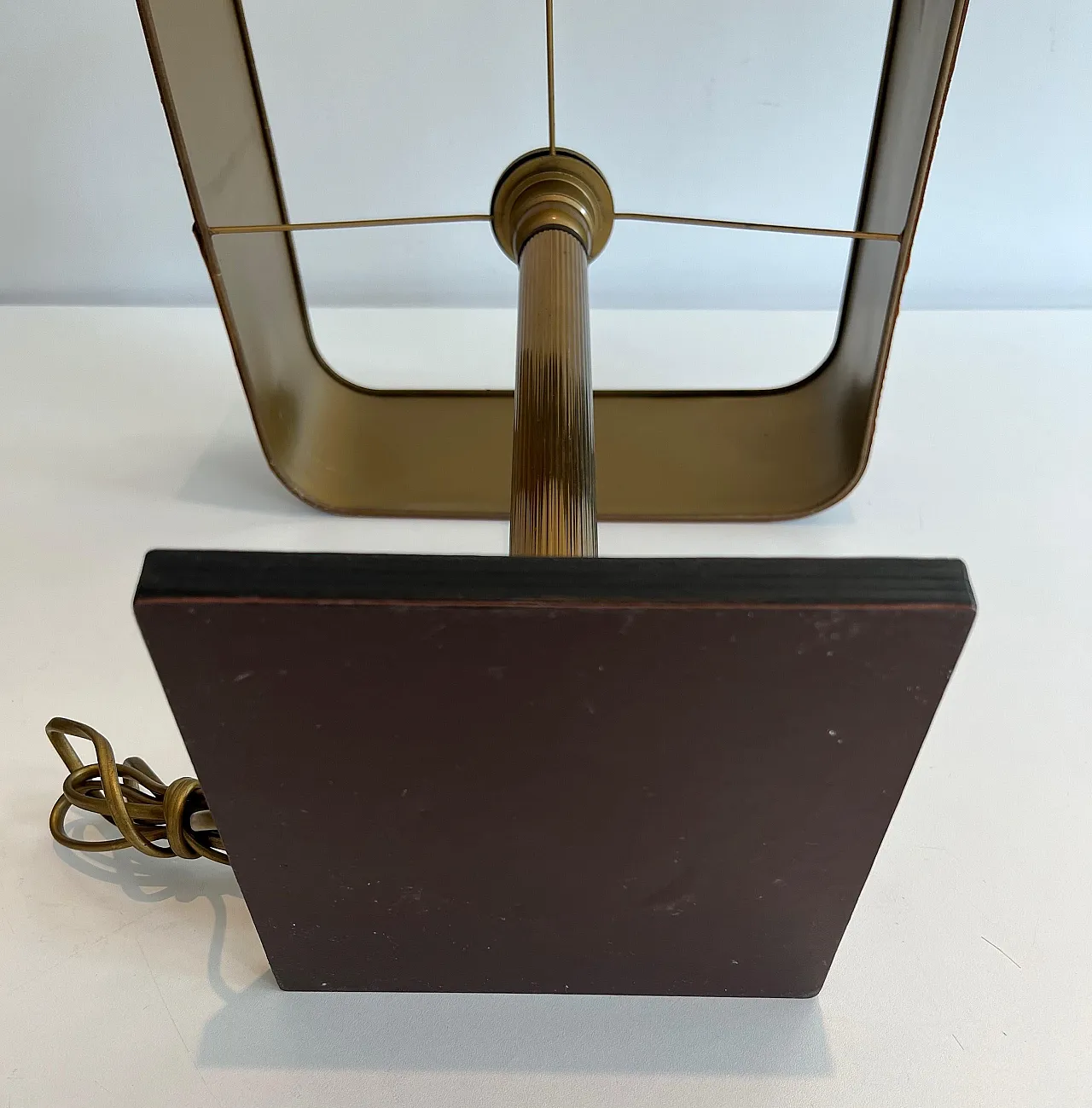 Brown leather and brass desk lamp, 1970s 11