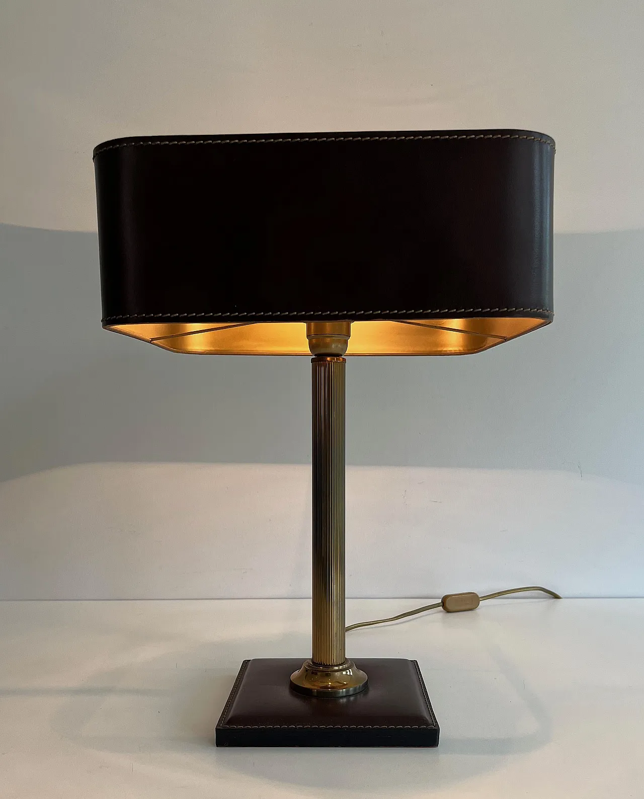 Brown leather and brass desk lamp, 1970s 12