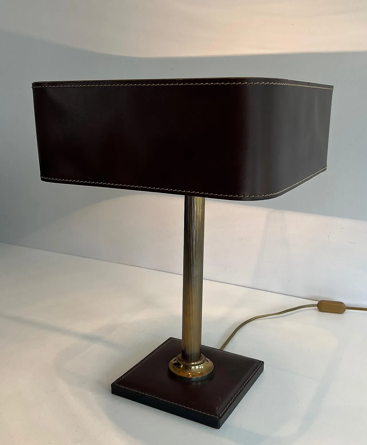 Brown leather and brass desk lamp, 1970s 15