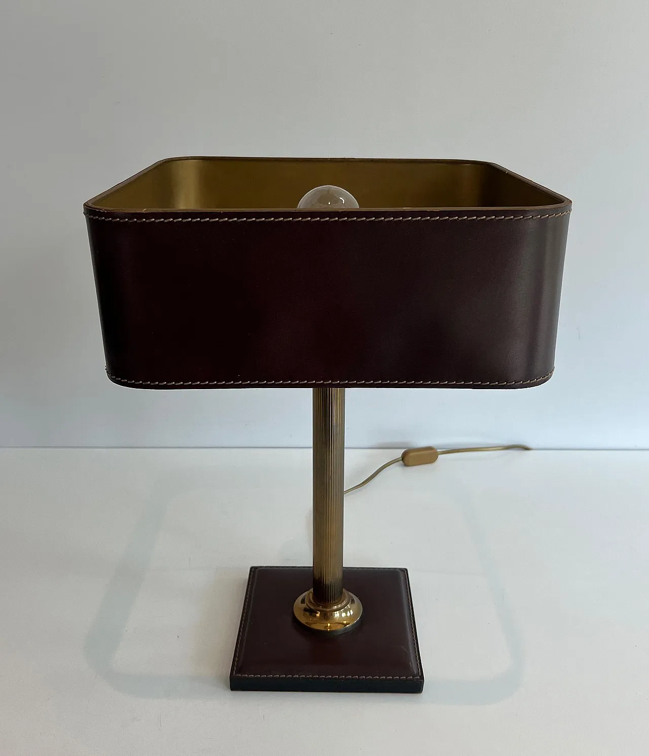 Brown leather and brass desk lamp, 1970s 16