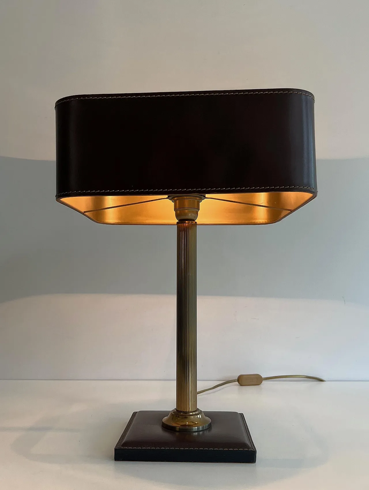 Brown leather and brass desk lamp, 1970s 19