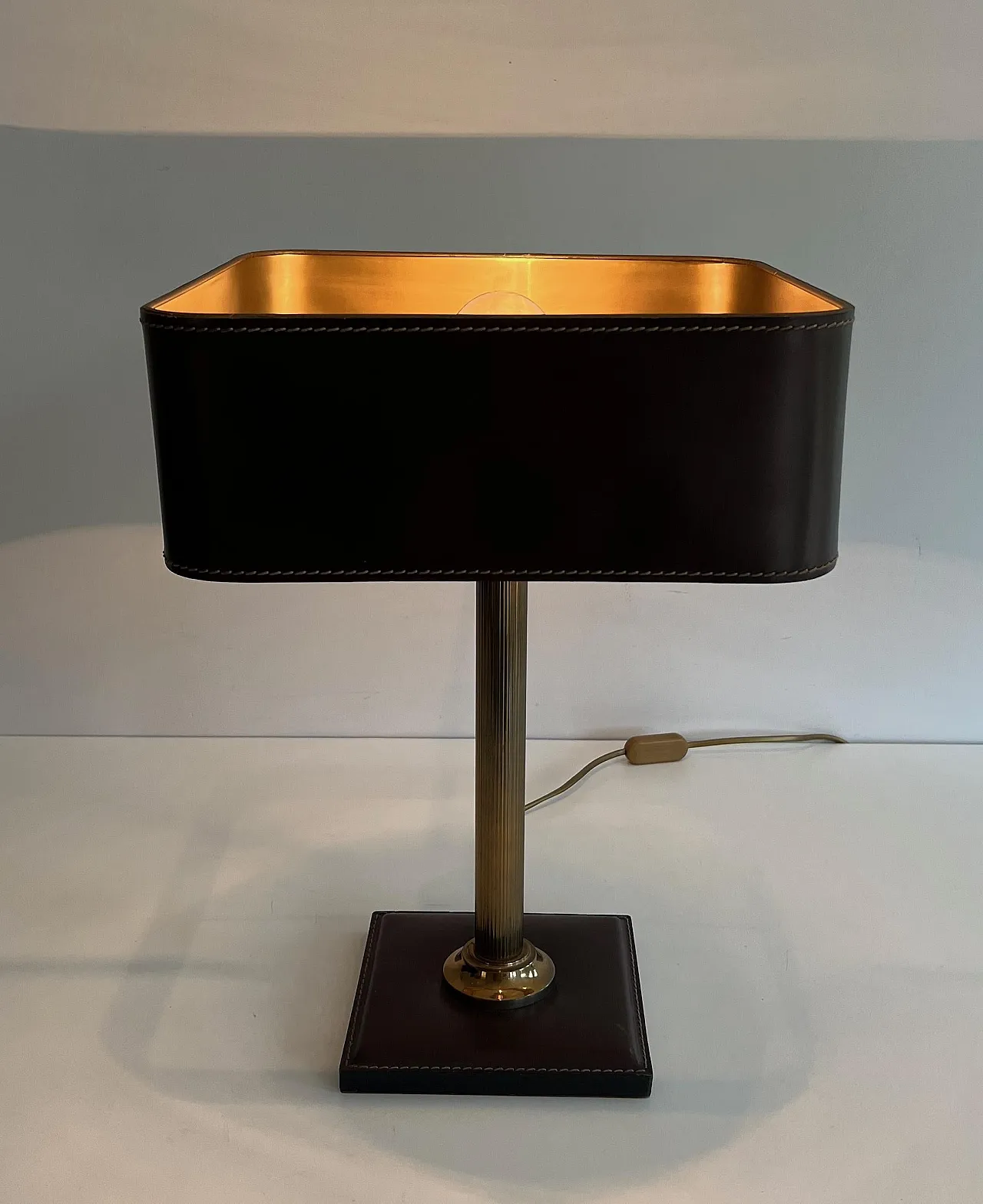 Brown leather and brass desk lamp, 1970s 20