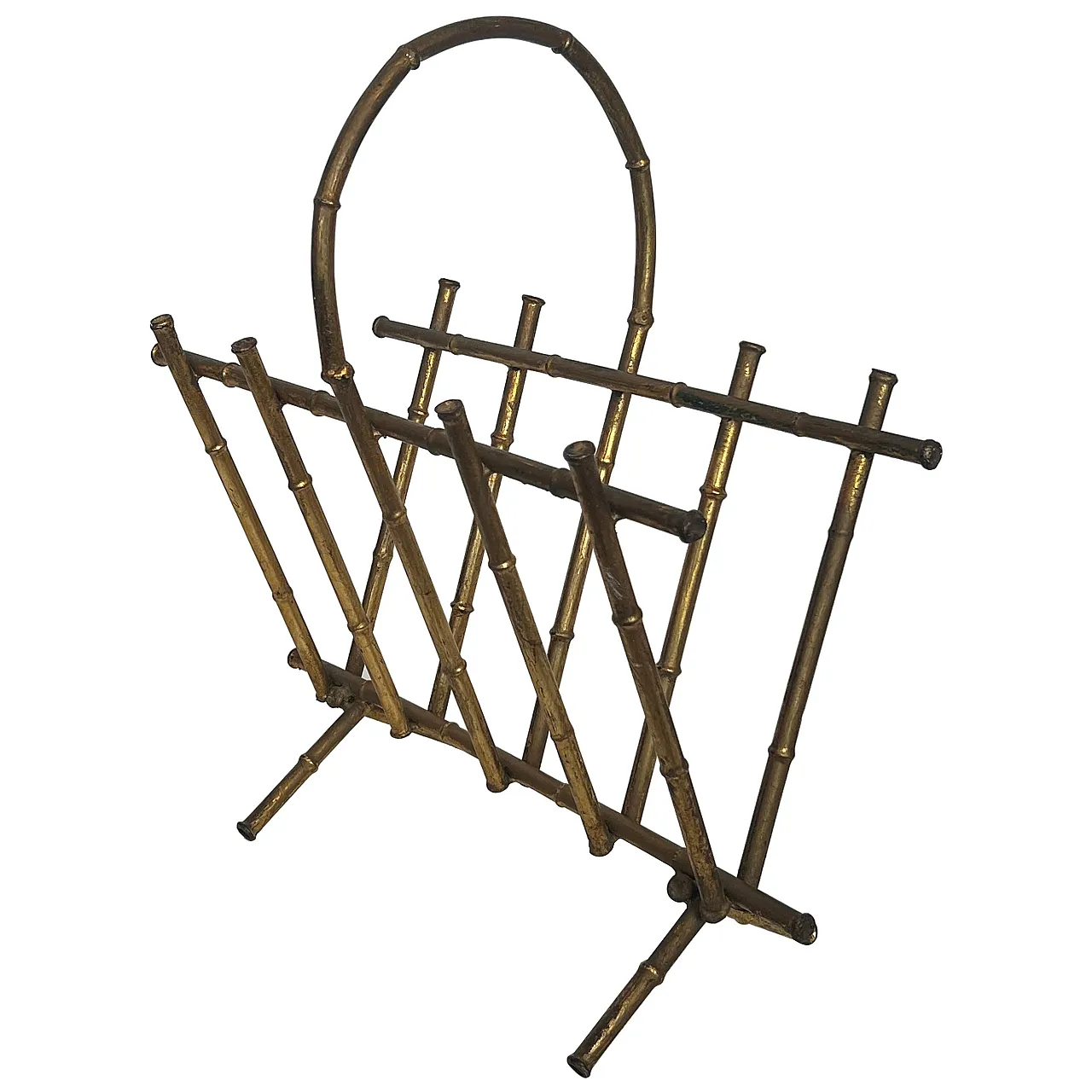 Gilded metal magazine rack in imitation bamboo style, 1940s 1