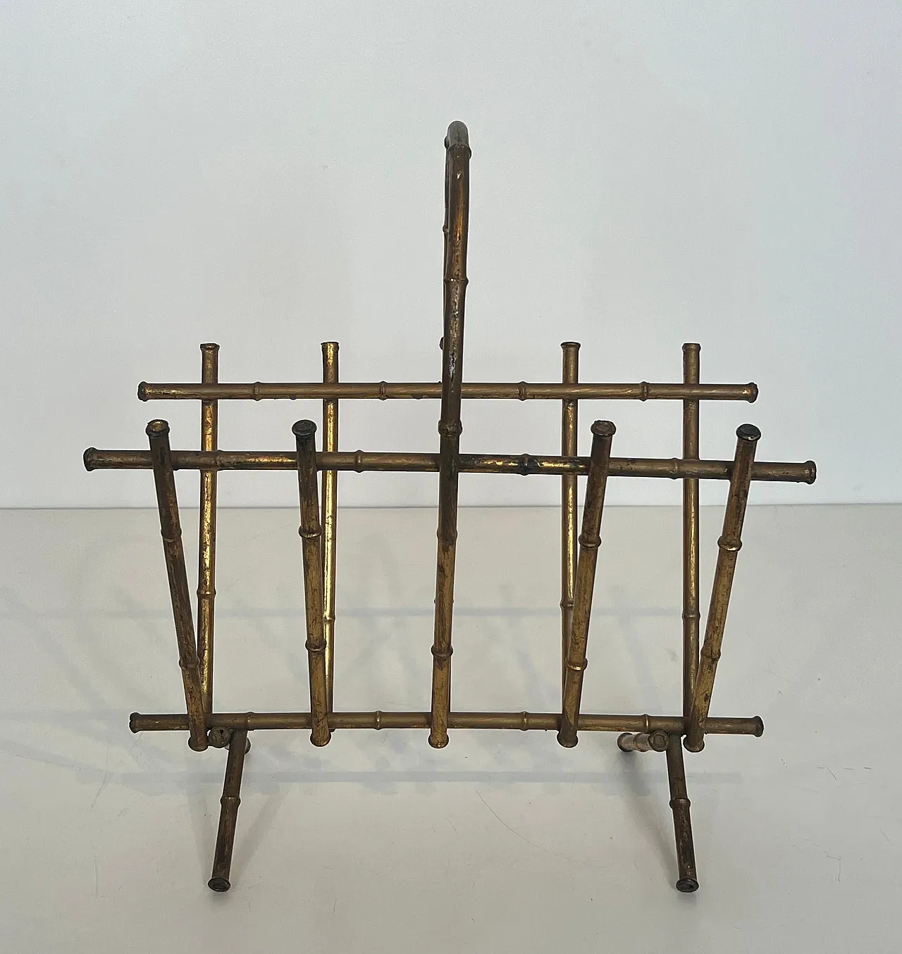 Gilded metal magazine rack in imitation bamboo style, 1940s 3