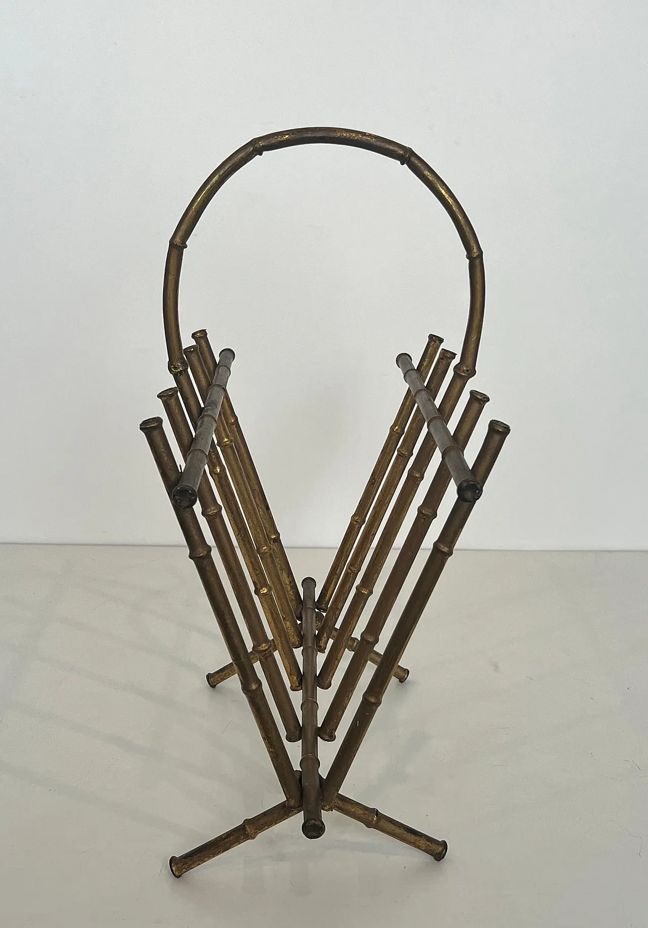 Gilded metal magazine rack in imitation bamboo style, 1940s 4