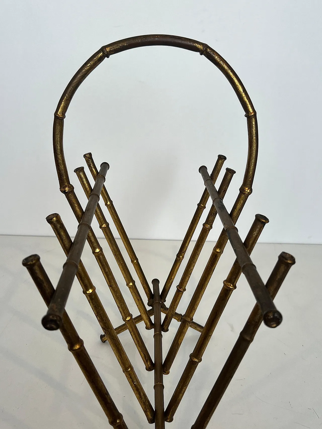 Gilded metal magazine rack in imitation bamboo style, 1940s 5