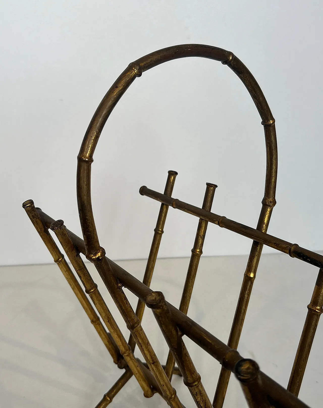 Gilded metal magazine rack in imitation bamboo style, 1940s 6