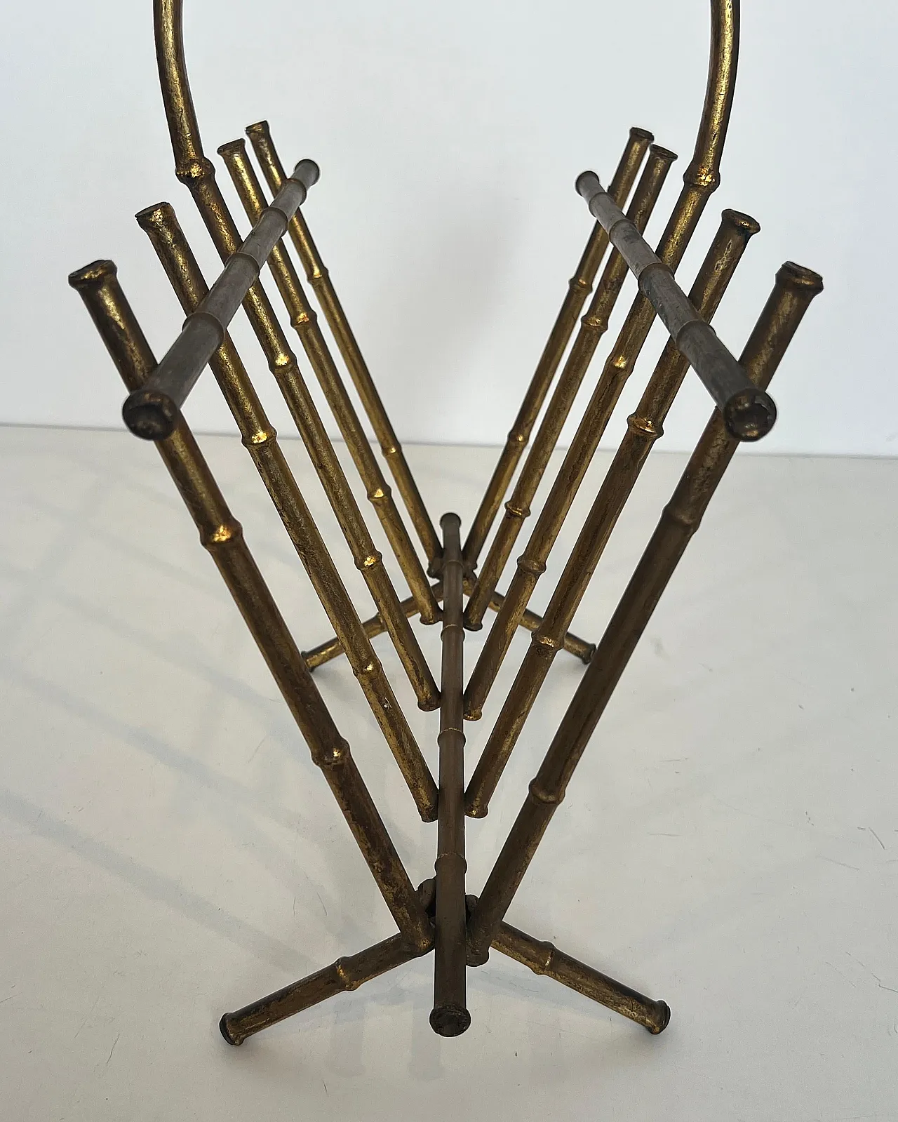 Gilded metal magazine rack in imitation bamboo style, 1940s 9